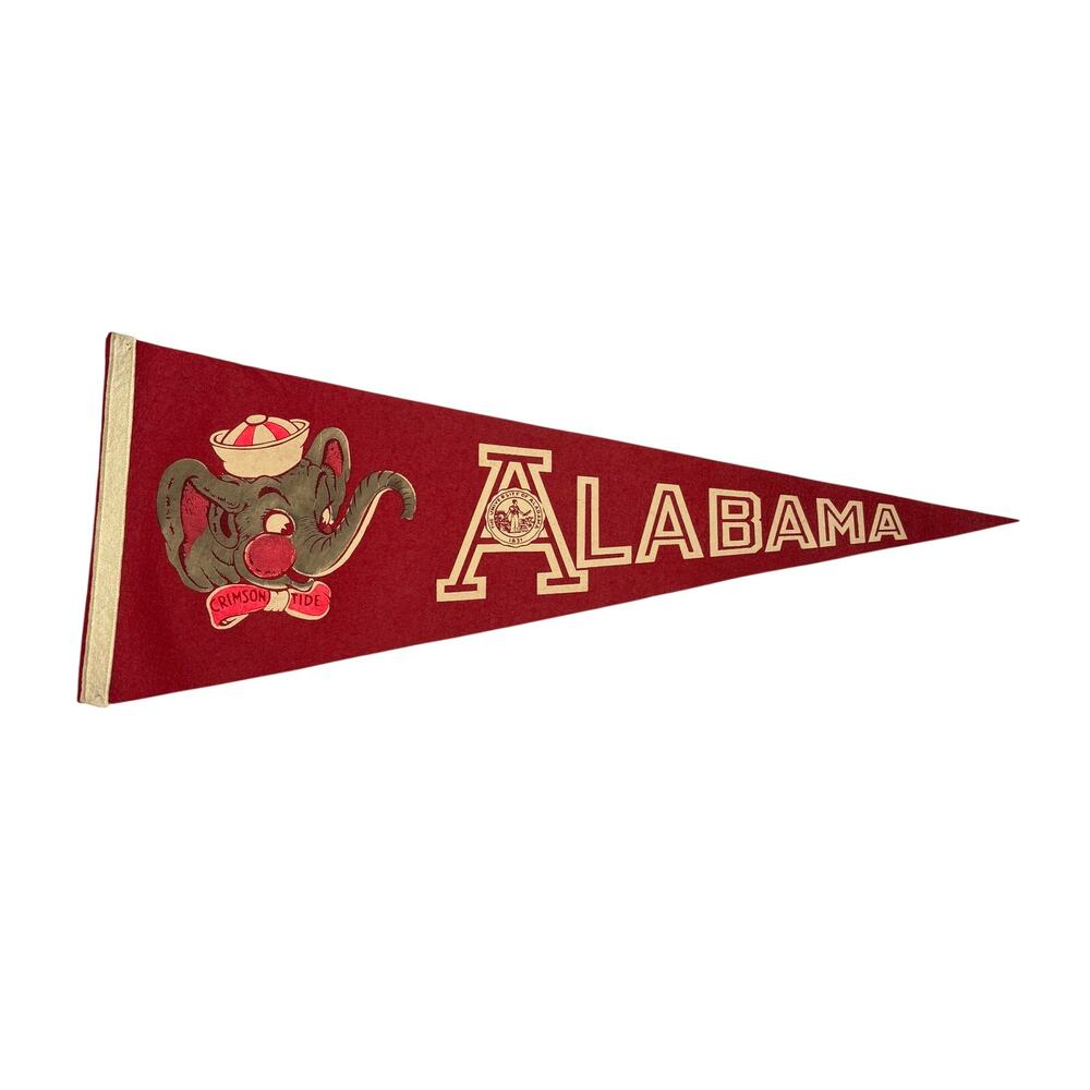 Vintage Alabama Crimson Tide Felt Pennant Elephant Mascot 29" 1950s